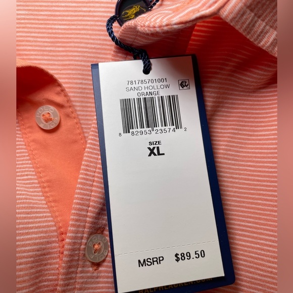 Ralph Lauren Polo Golf Orange and White Striped Polo Shirt sz XL - Picture 5 of 6